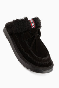 Tisha Black Suede Fur Detailed Women’s Slippers