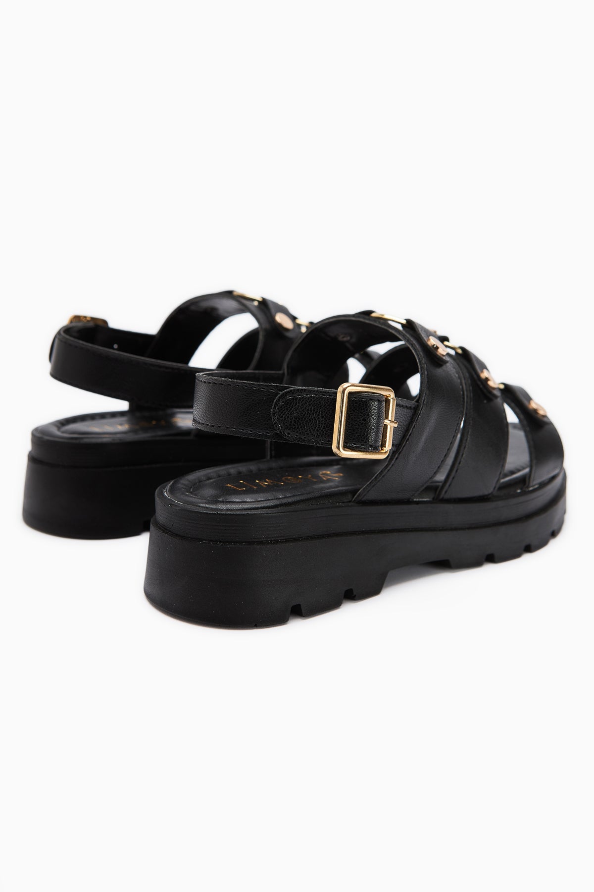 Estella Goldschnalle Schwarze Dicke Sohle Sommer Damensandalen