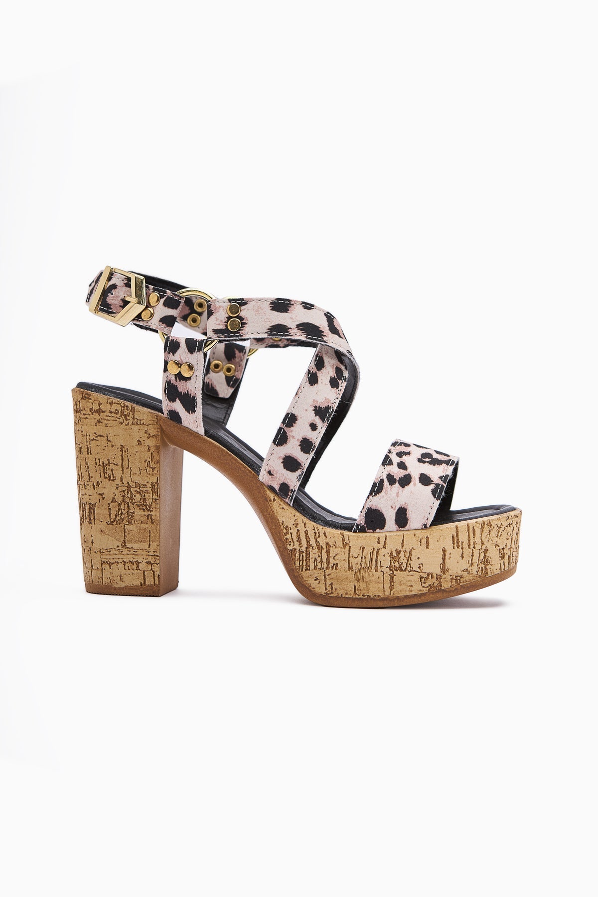 Havannah Schwarz Leopard Kreuzriemen Plateauabsatz Damen Sandalen