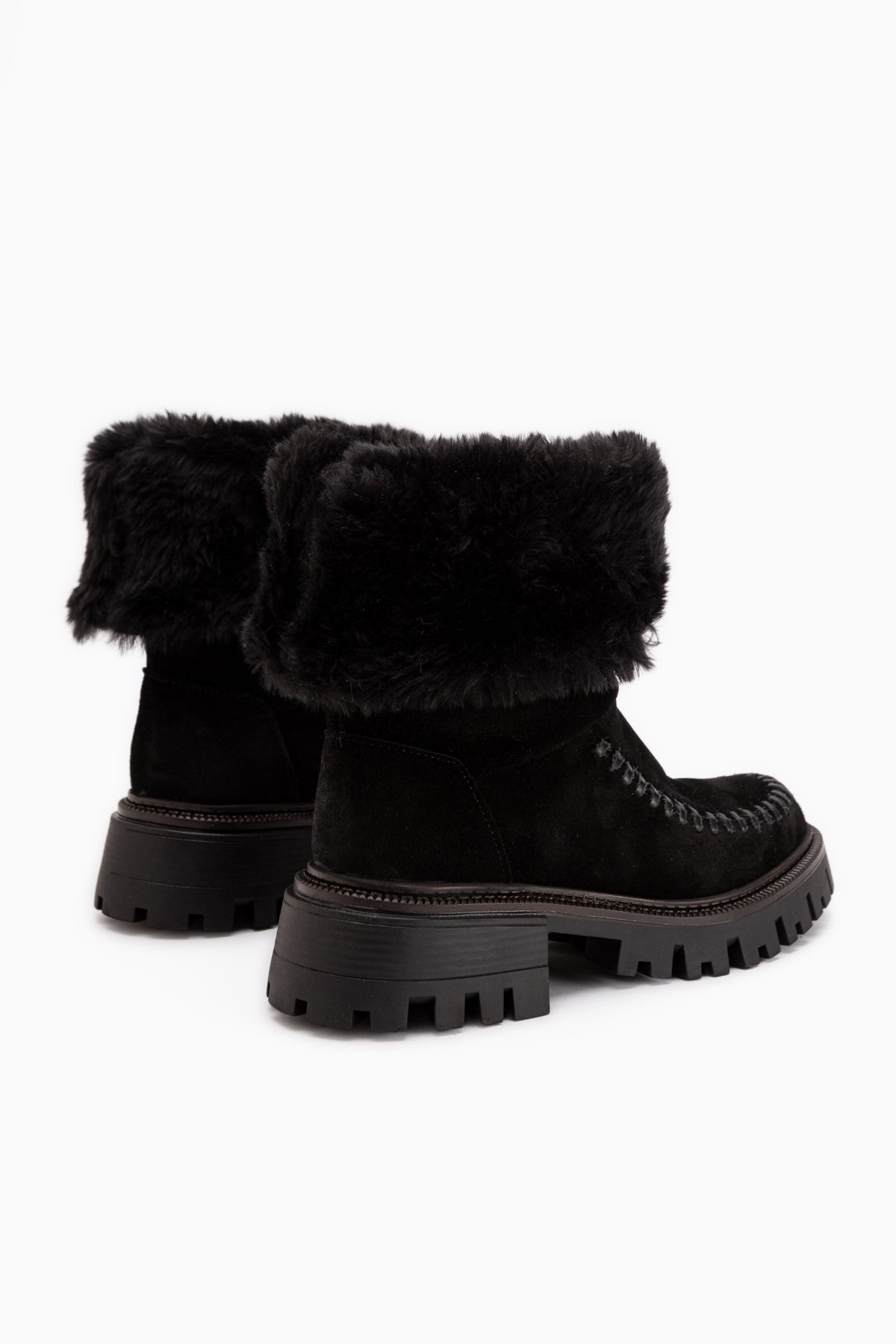 Avril Genuine Leather Black Suede Fur Women’s Long Boots