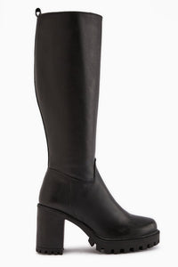 Ella Genuine Leather Black Platform Heel Women's Boot