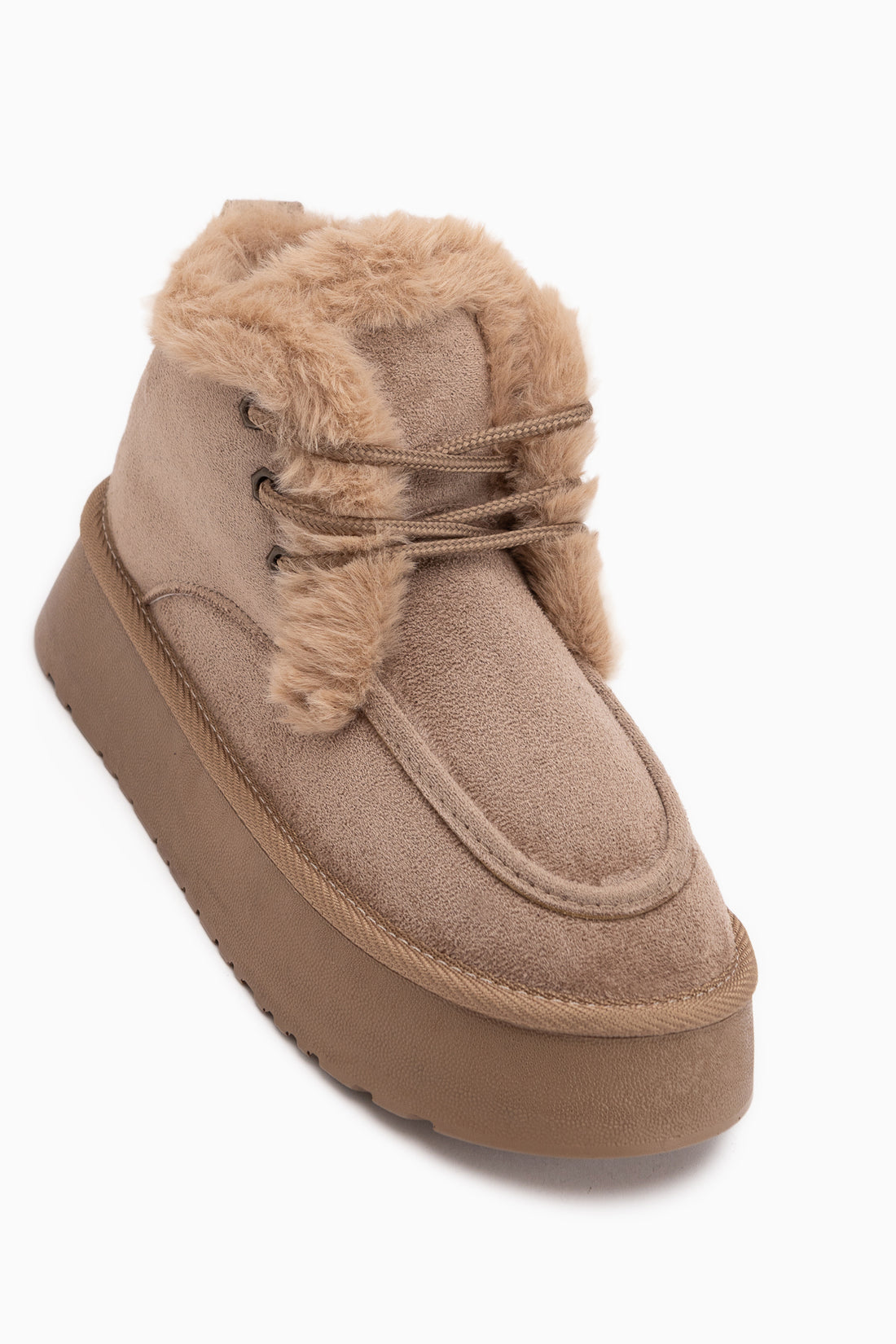 Carrie Beige Wildleder Fell Schnürstiefel mit Dicke Sohle Damen Stiefel
