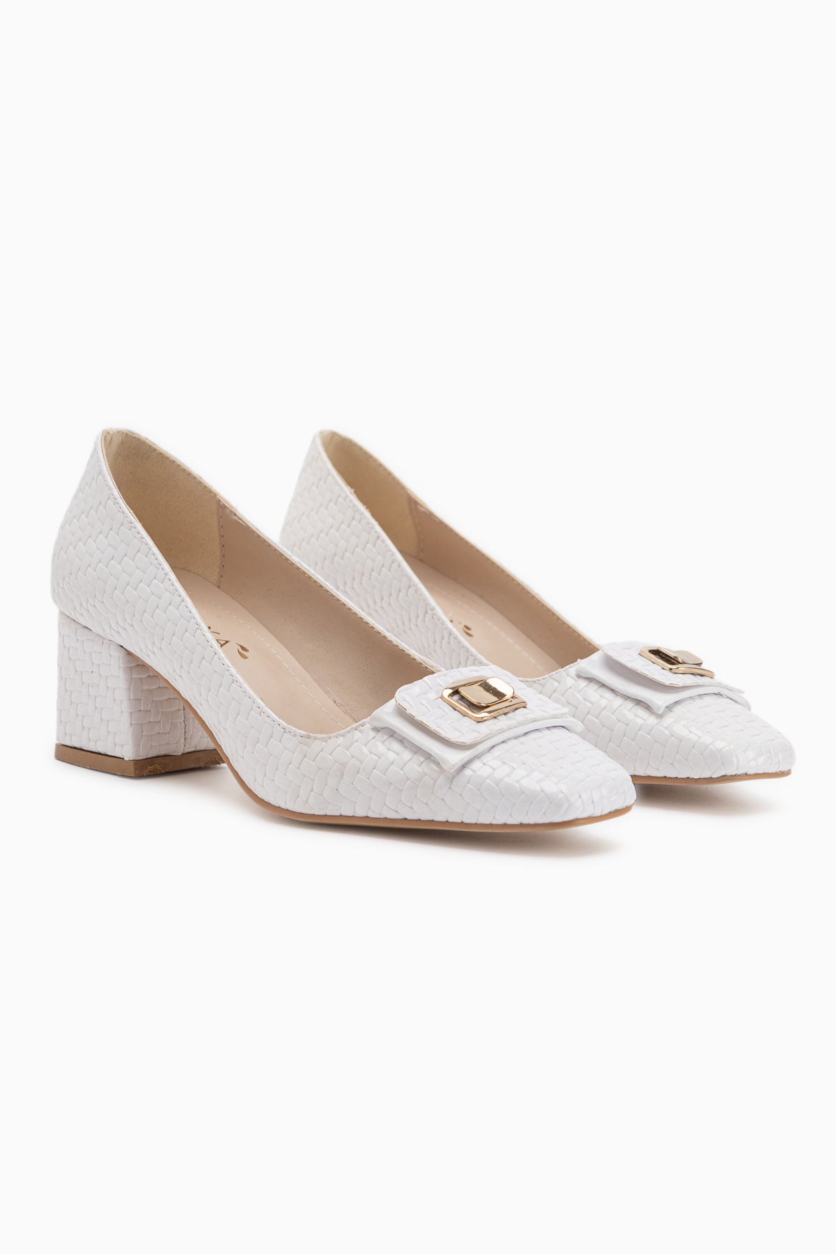 Keira White Buckle Detailed Women’s Heeled Shoes