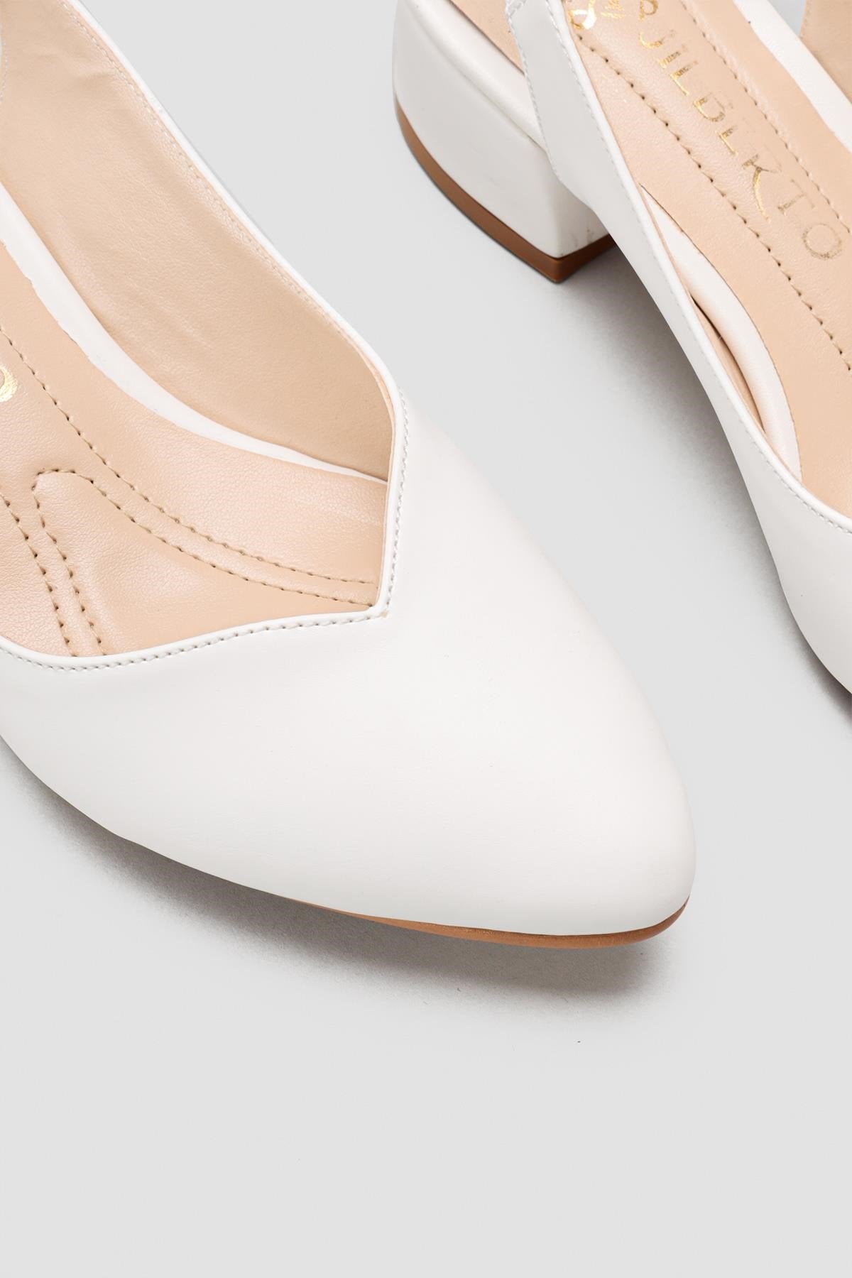 Henrietta White Pointed Toe Low Heel Sandals