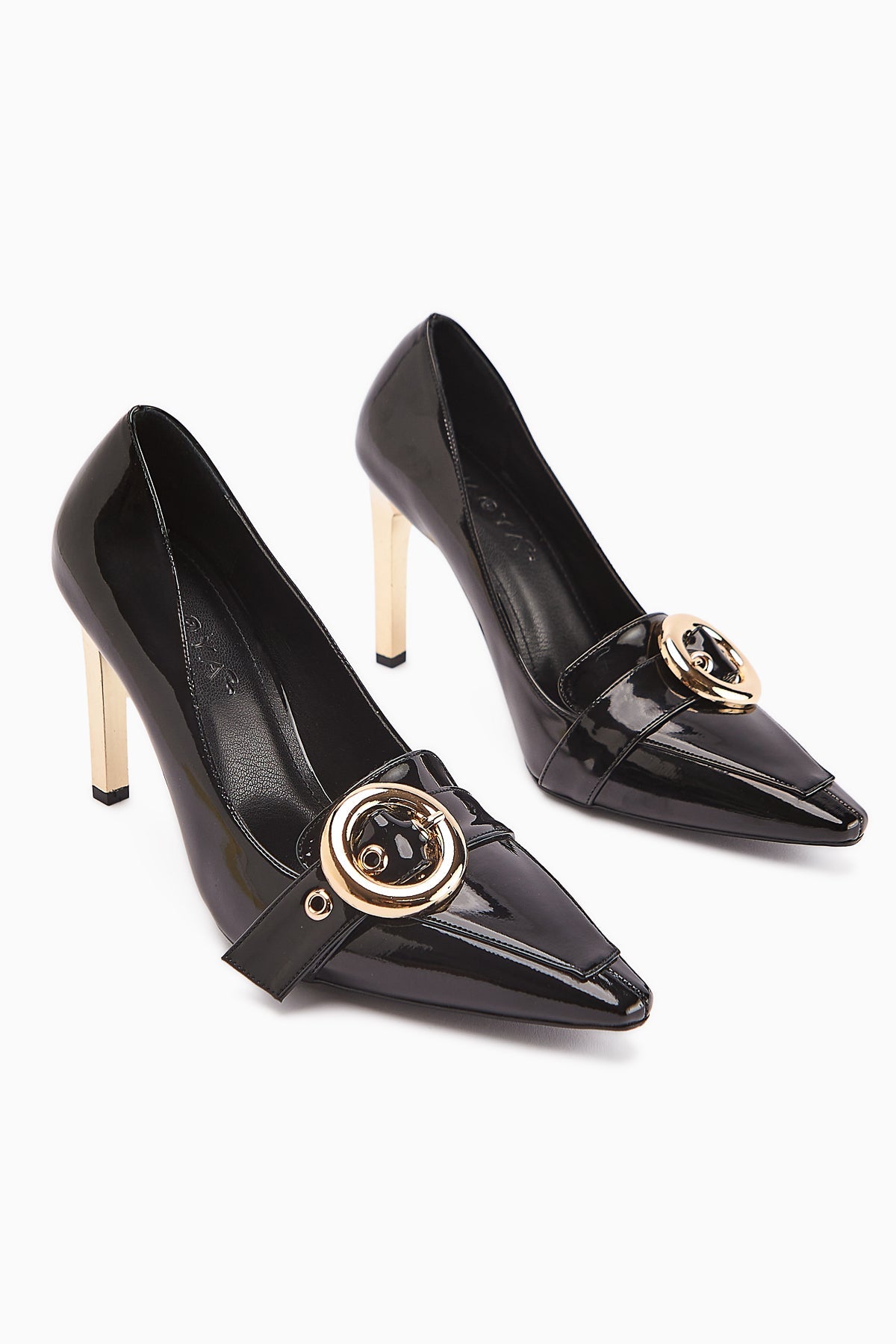 Elisar Black Patent Leather Belt Detail Women's High Heels