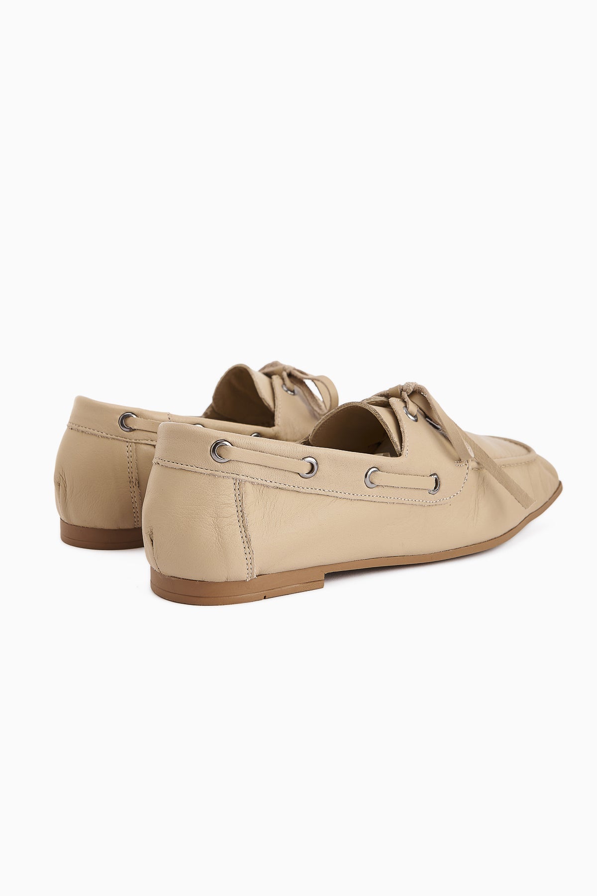 Arian Genuine Beige Leather Lace-Up Moccasin Daily Loafer
