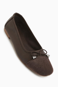 Anjela Echtes Leder Braun Schleifen Detail Damen Ballerinas