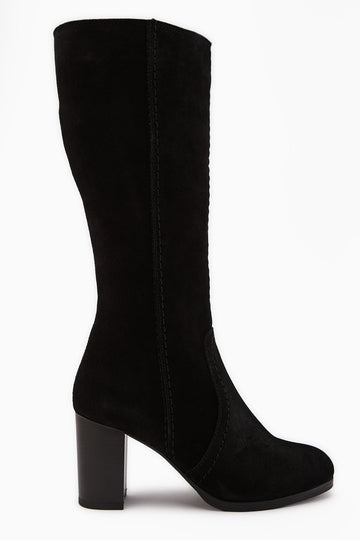 Aleen Genuine Black Suede Heeled Women's Boots