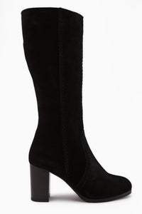 Aleen Genuine Black Suede Heeled Women's Boots