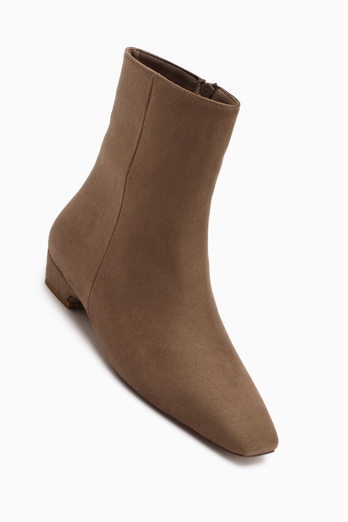 Grace – Taupe Velours Stiefelette mit niedrigem Absatz, mit eckiger Zehenpartie (Damen)