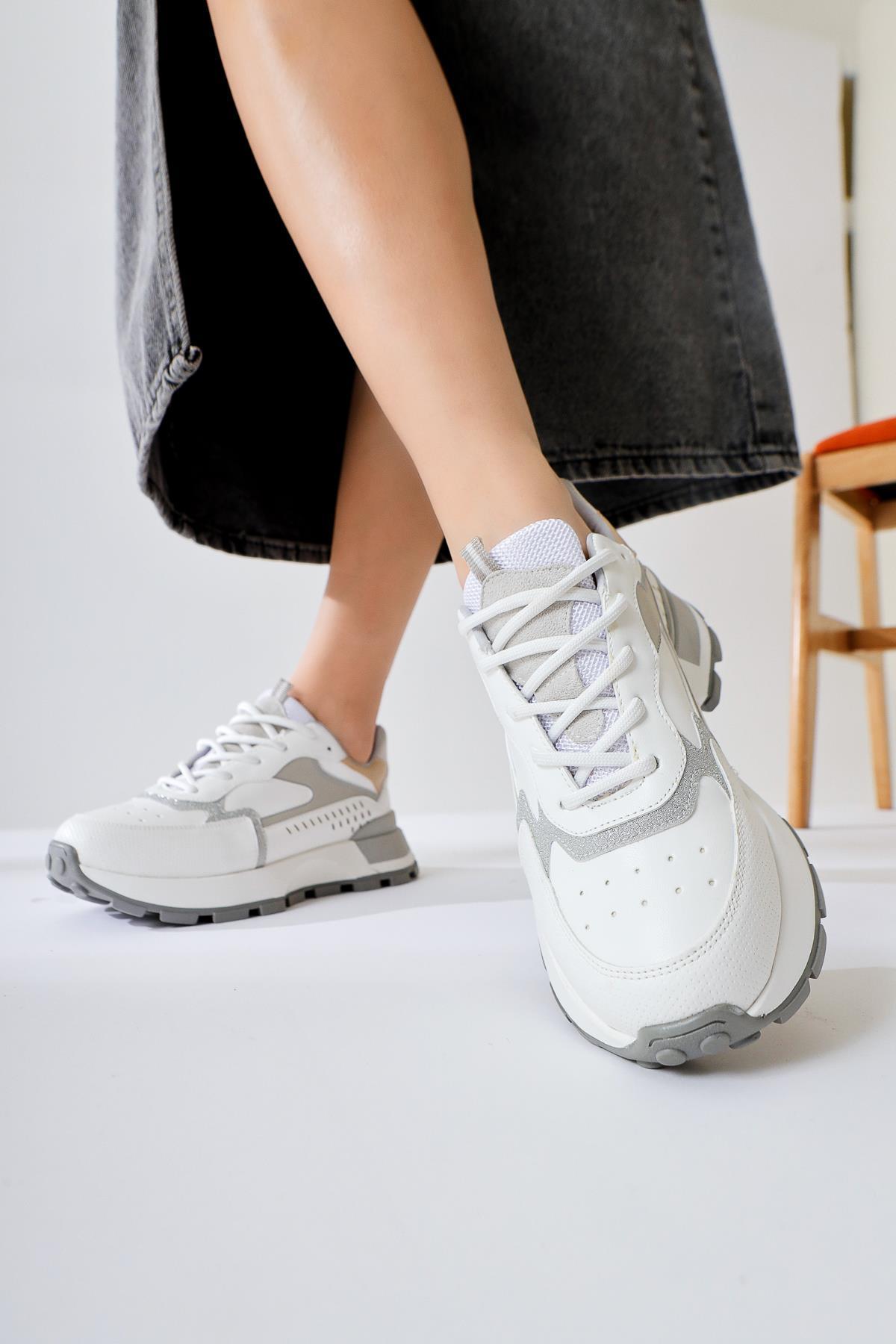 Sin Beyaz Bağcıklı Yüksek Taban Sneakers
