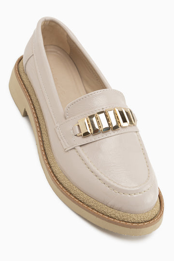Maribel Beige Accessoire Detail Damen Loafer Alltagsschuhe
