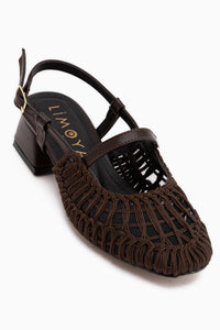Rossi Braun Gewebt Detail Damen Absatzsandale