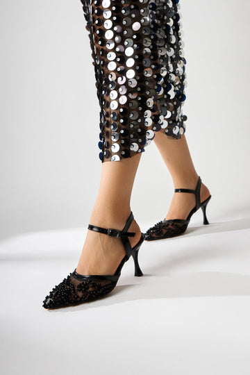 Wilma – Schwarz Schuh mit Absatz und Strass-Detail (Damen)