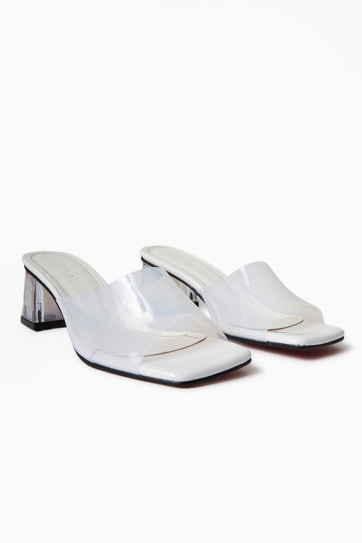 Persa Weiß Transparenter Riemen Klare Absatz Damen Slipper