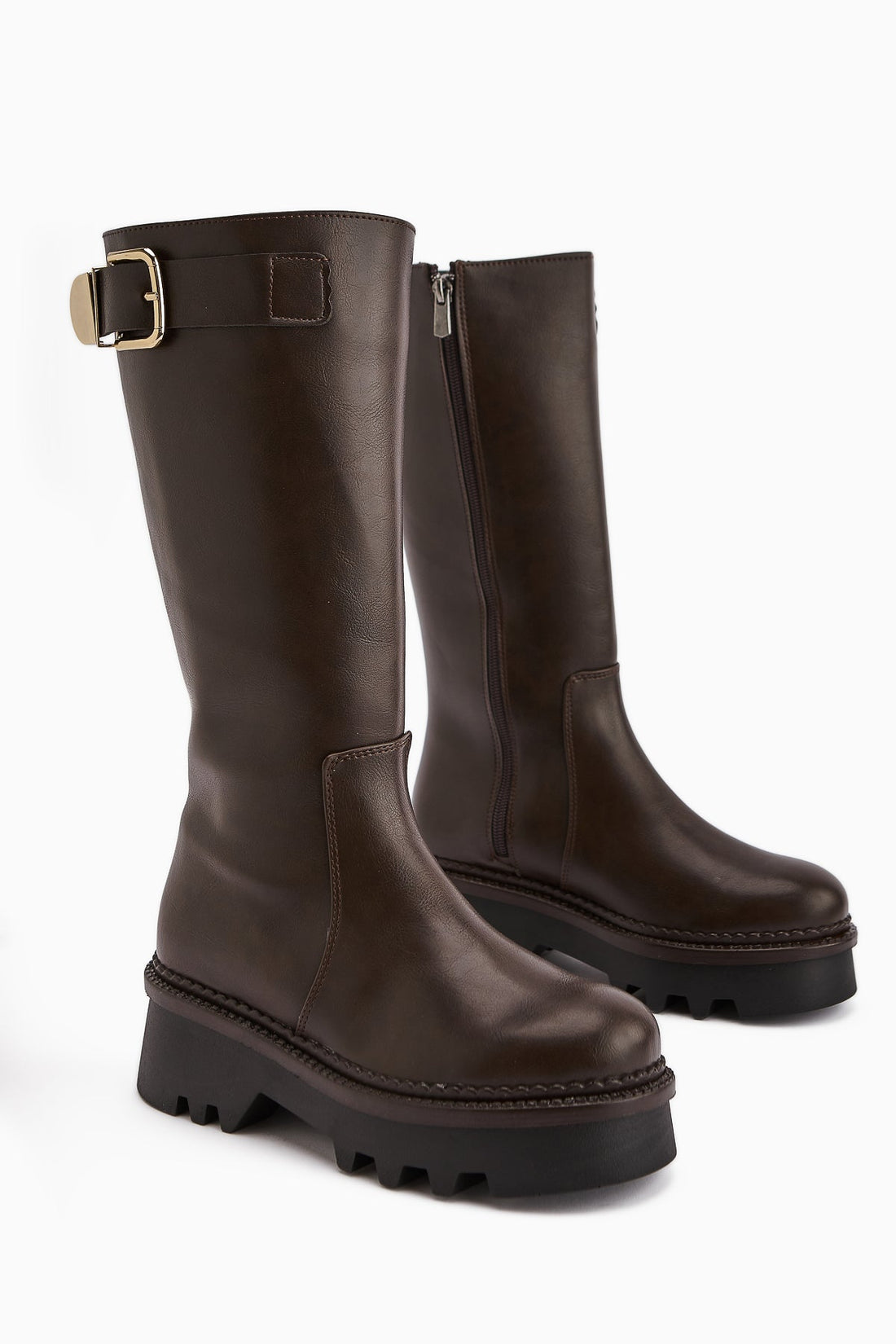 Hely Coffee Buckle Detailed High-Platform Women's Boot