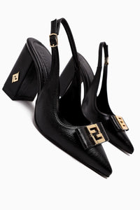 Yupin Black Metal Detailed Closed Toe Women’s Heeled Shoes