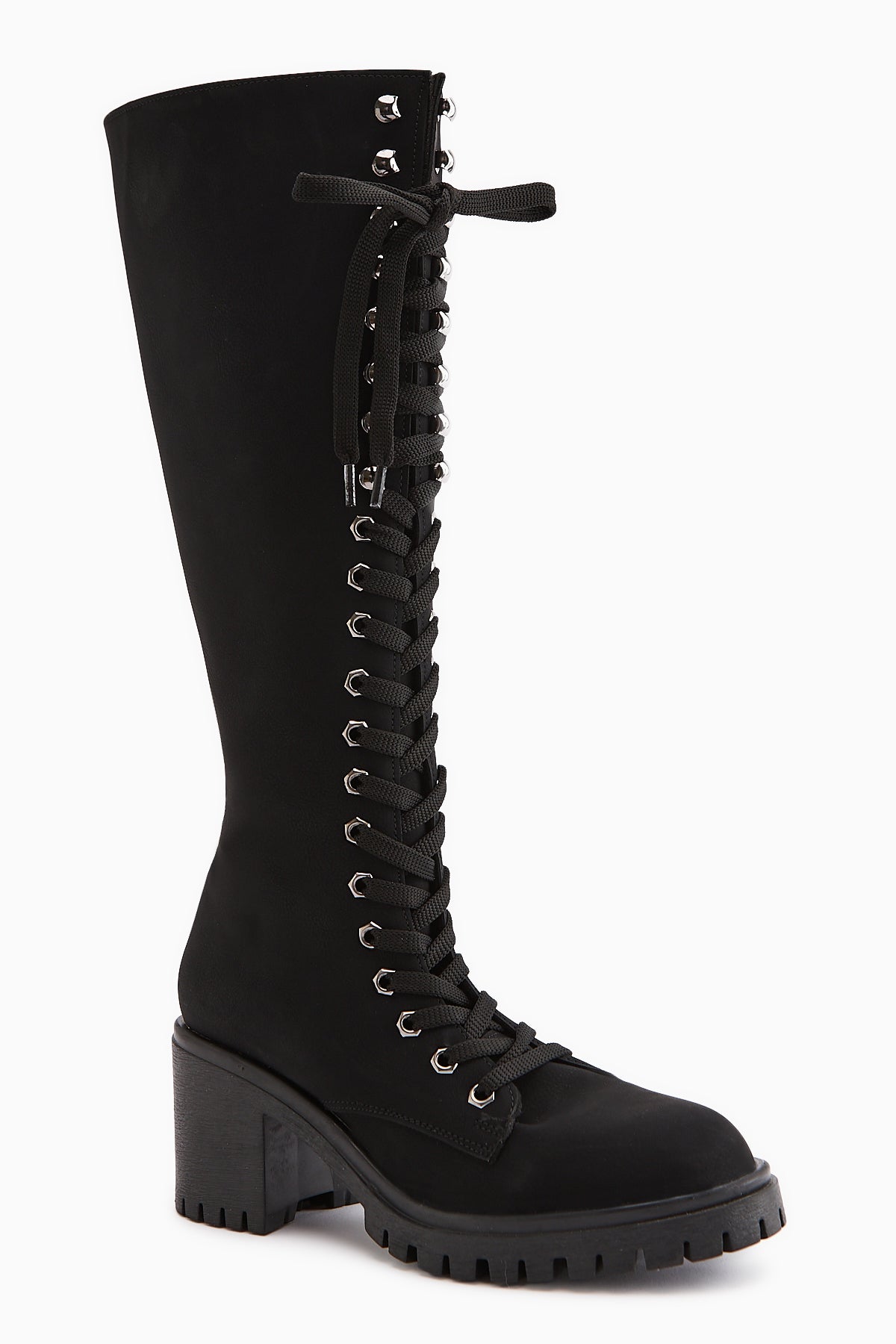 Bella Schwarze Schnür- und Reißverschluss Ovalzehen Damen Stiefel