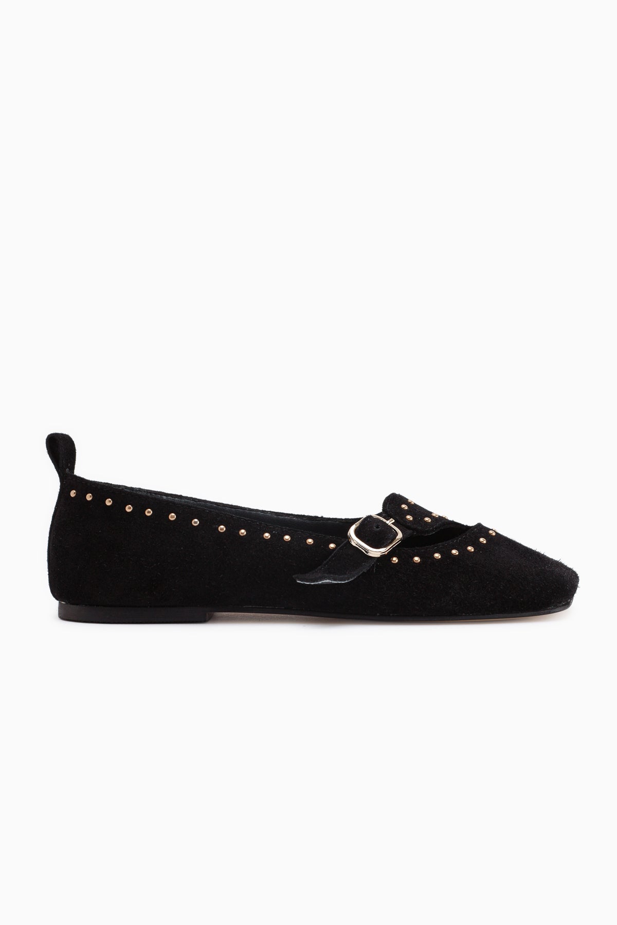 Nella Echtes Leder Schwarz Schnalle Quadrat Zehen Damen Ballerinas