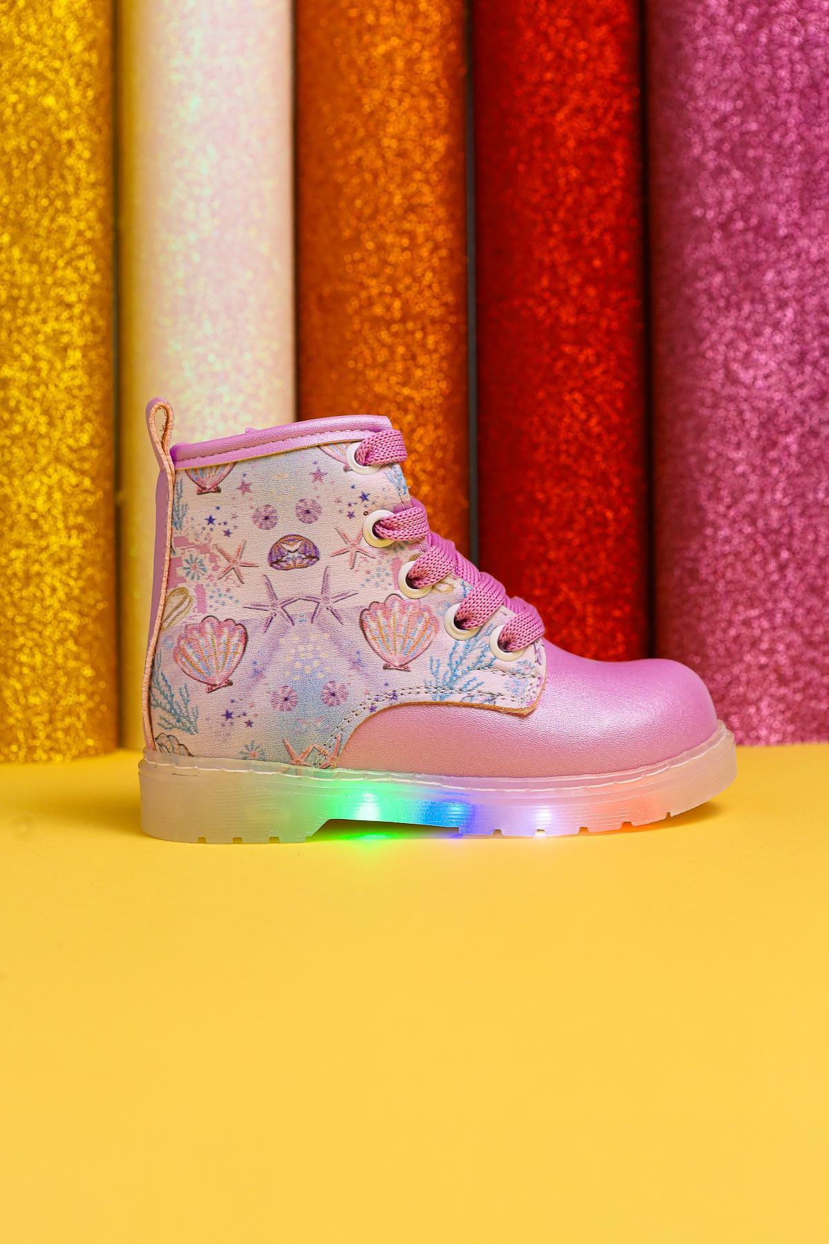 Gifty Lila Meeresleben Druck Leuchtende Schnür-Baby-Stiefel