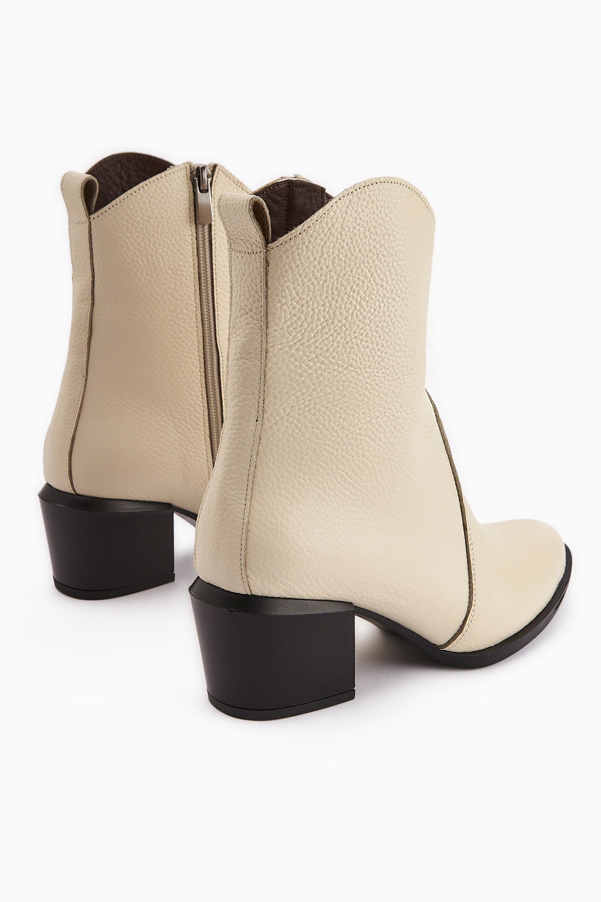Ubax Genuine Leather Beige Heeled Women's Ankle Boot