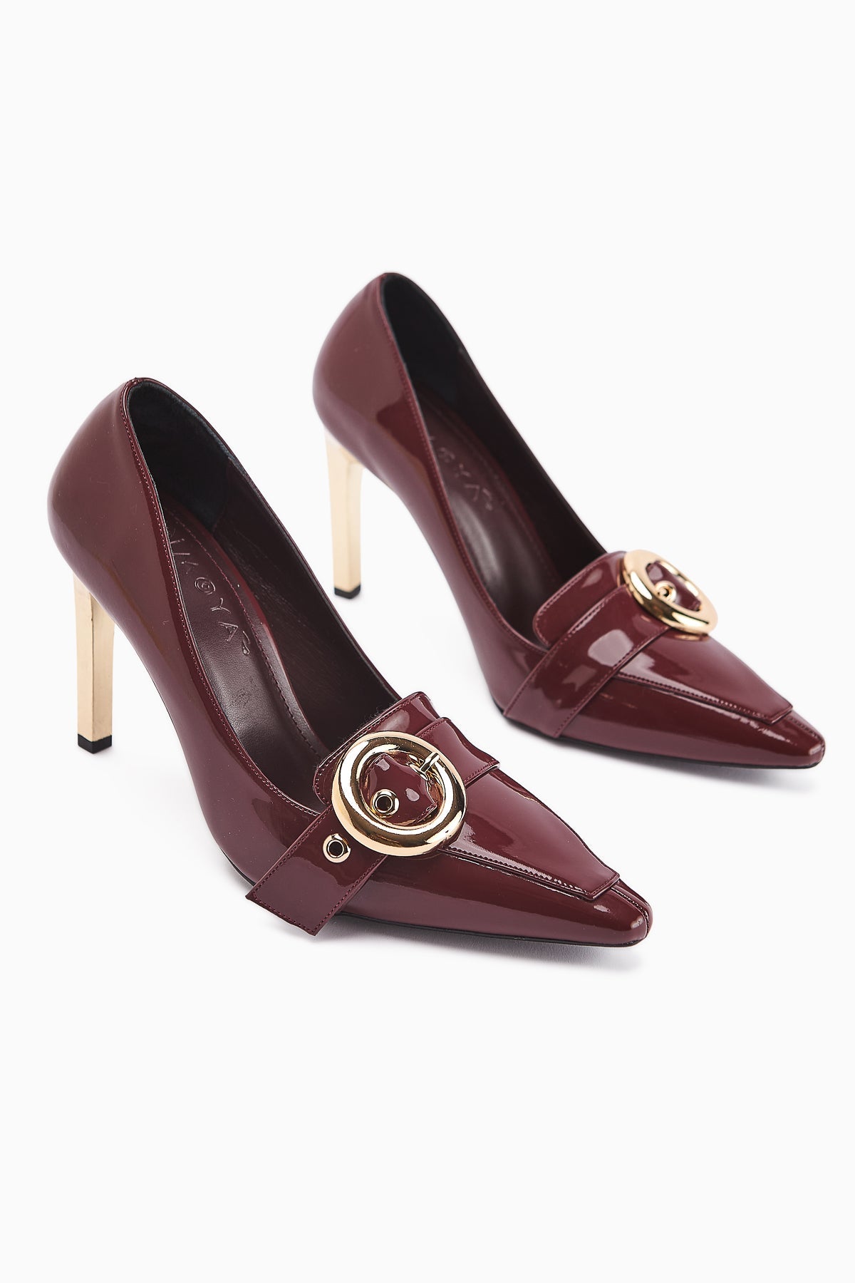 Elisar Burgundy Patent Leather Belt Detail Women's High Heels