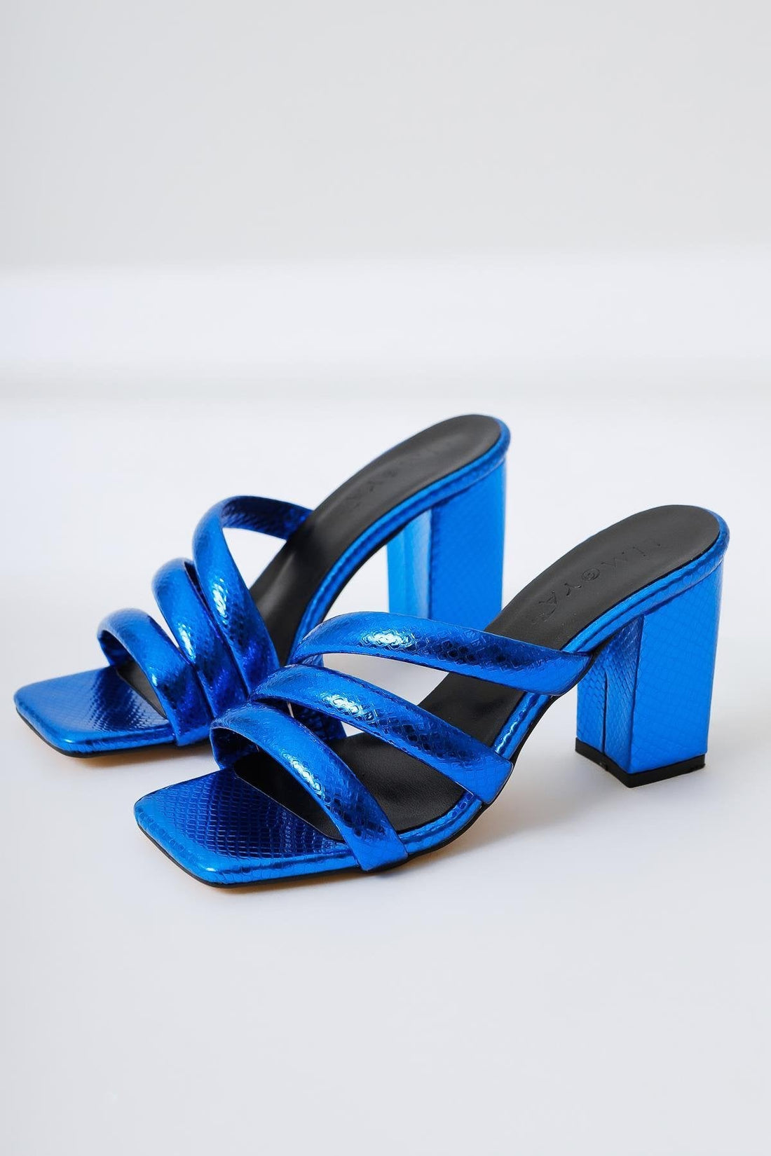 Sasima – Royalblau Snake-Print Slide mit Riemen und Absatz (Damen)