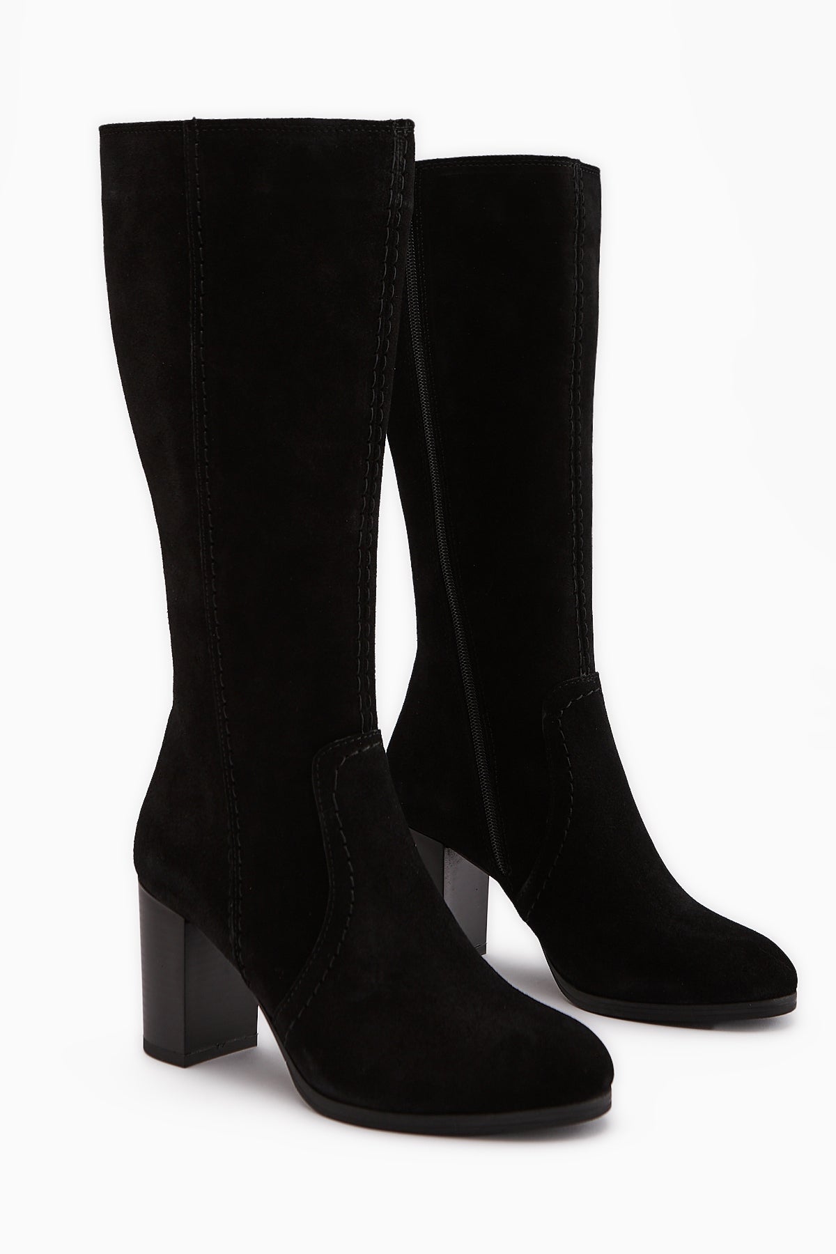 Aleen Genuine Black Suede Heeled Women's Boots