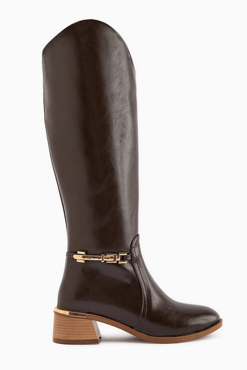 Kamilla – Brown Buckle-Detail Knee-High Boot (Women)