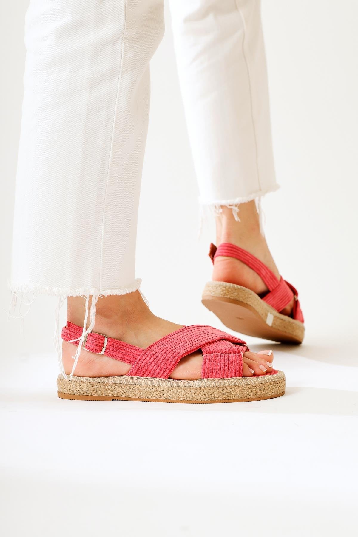 Iris Fuchsia Velvet Cross-Strap Sandals