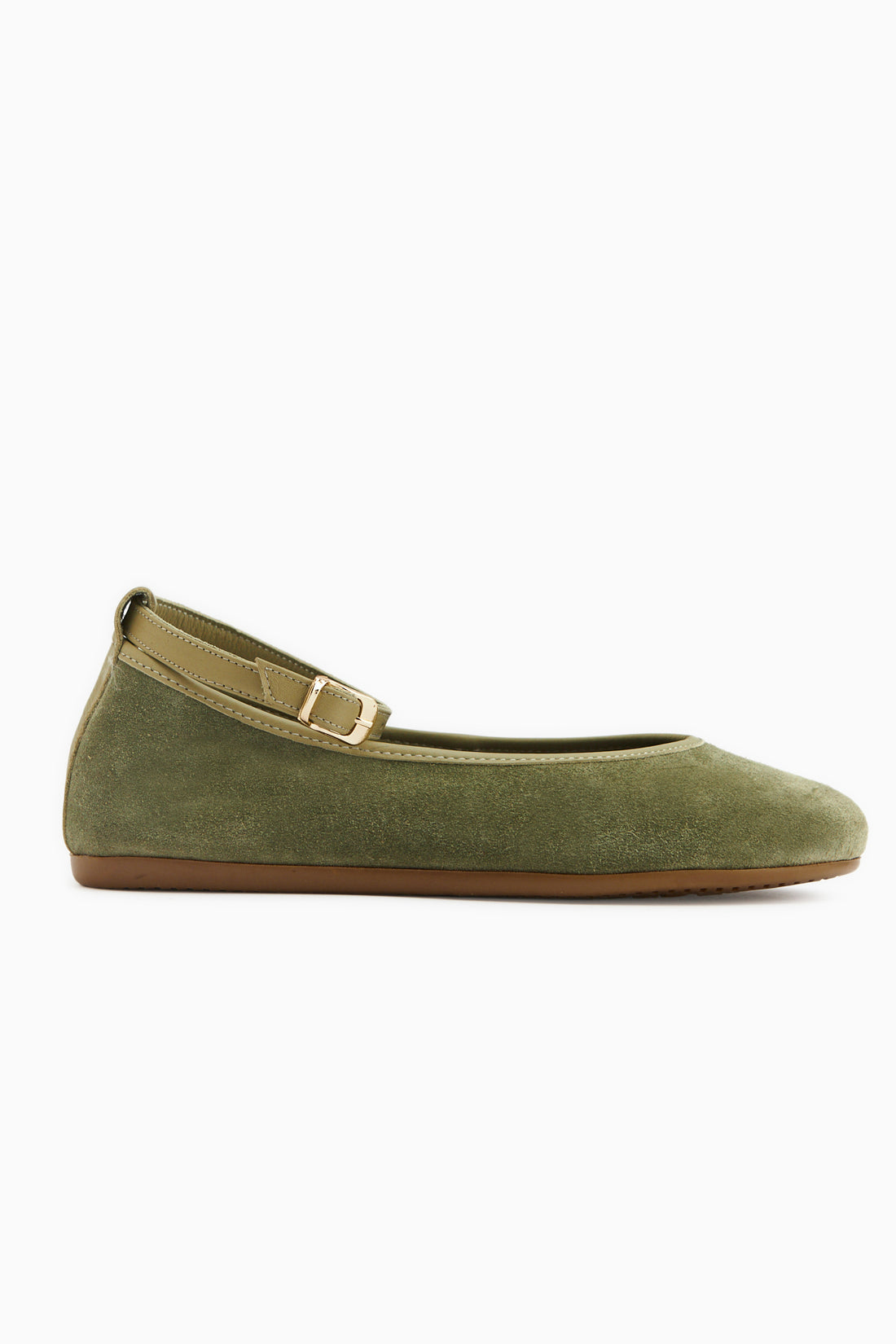 Echtes Leder Haki Wildleder Gürtelschuhe Damen Ballerinas