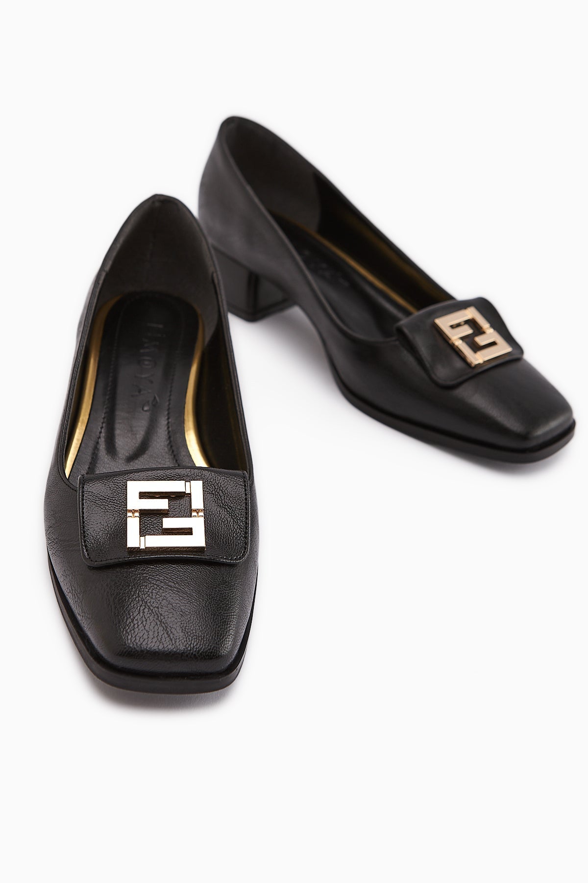Emmy Black Buckled Low Heel Women's Shoes