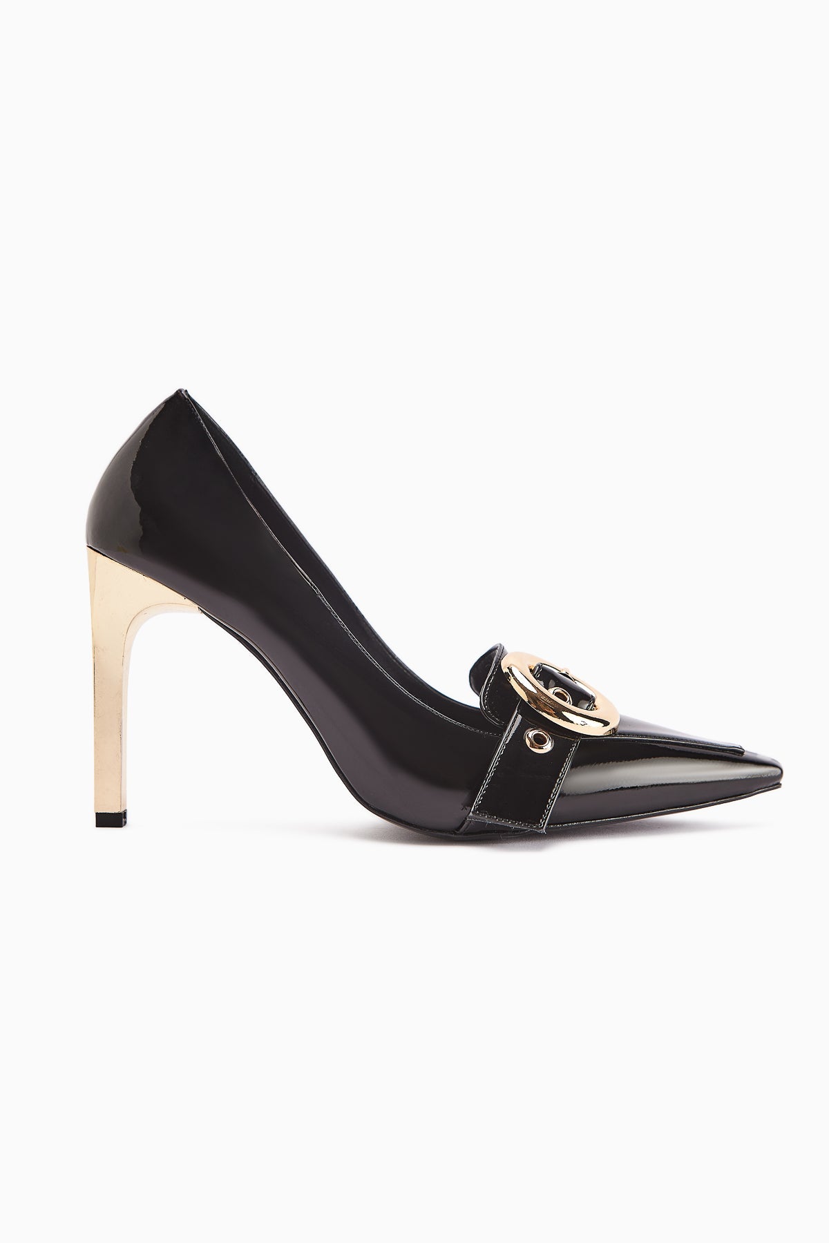 Elisar Black Patent Leather Belt Detail Women's High Heels