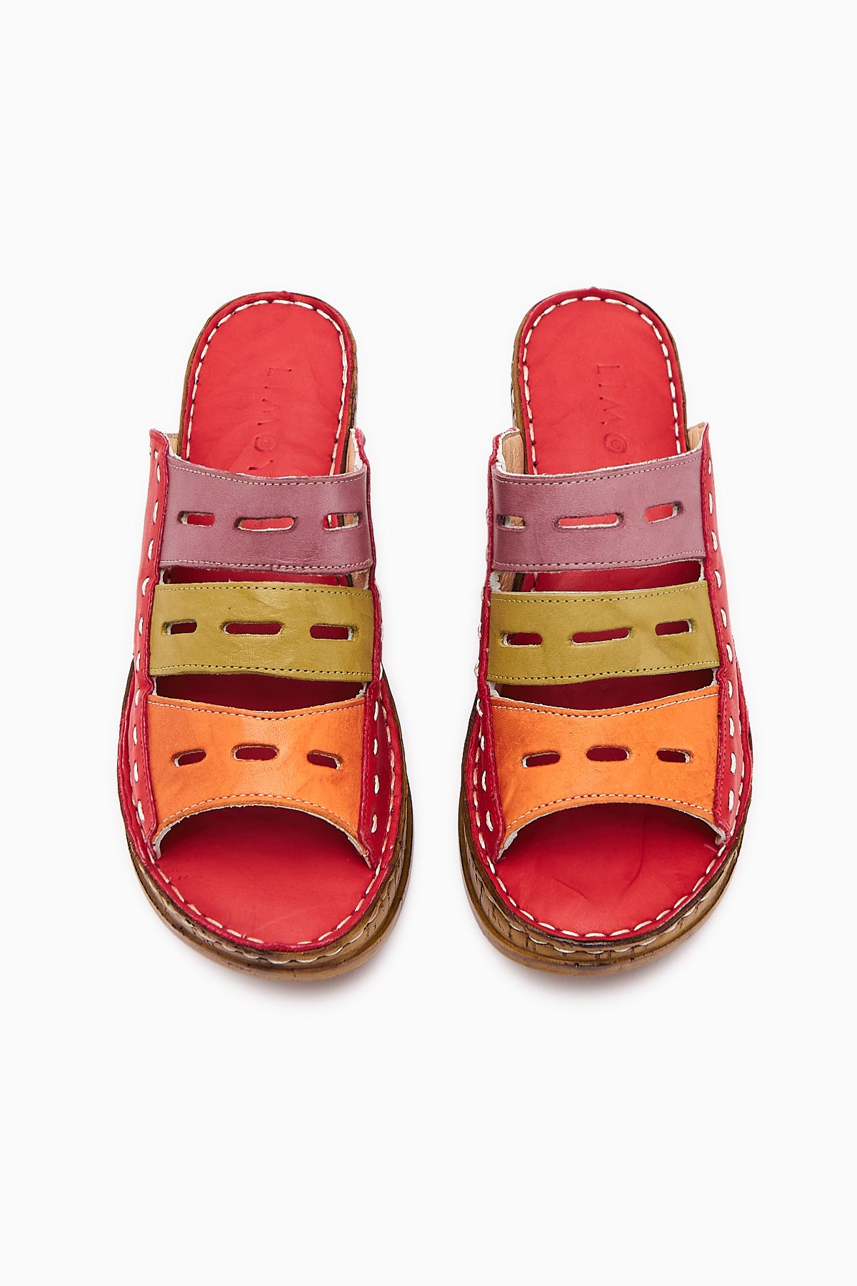 Echtes Leder Etta Rot Orange Grün Lila Laser Cut Damen Pantoletten