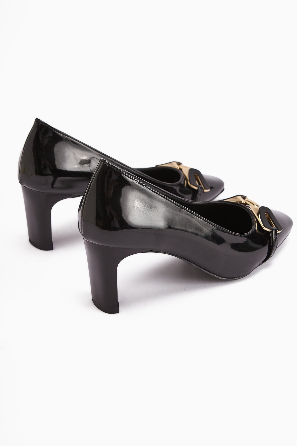 Misha Black Patent Leather Buckled Women's Heels