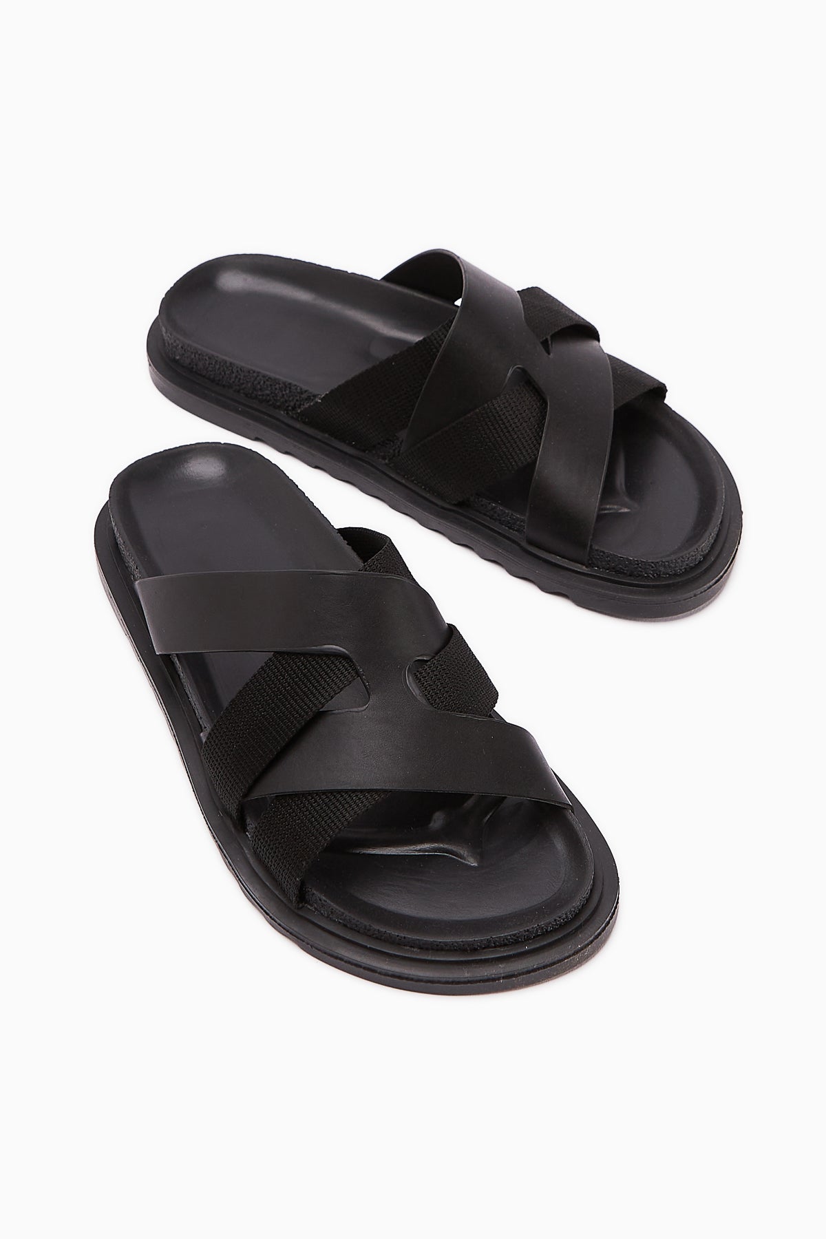 Rumi Black Cross-Strap Women's Slippers