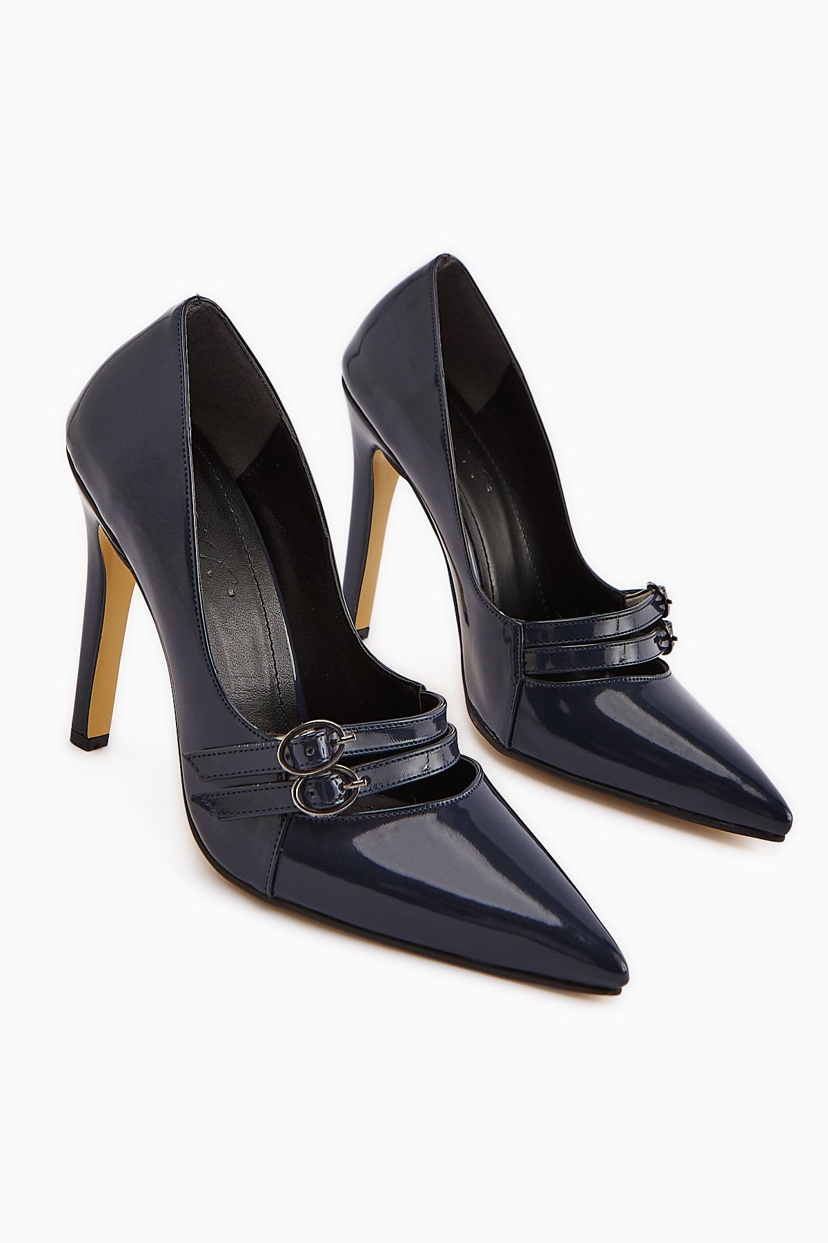 Blanka Navy Patent Double Buckled Stiletto Women's High Heel Shoe