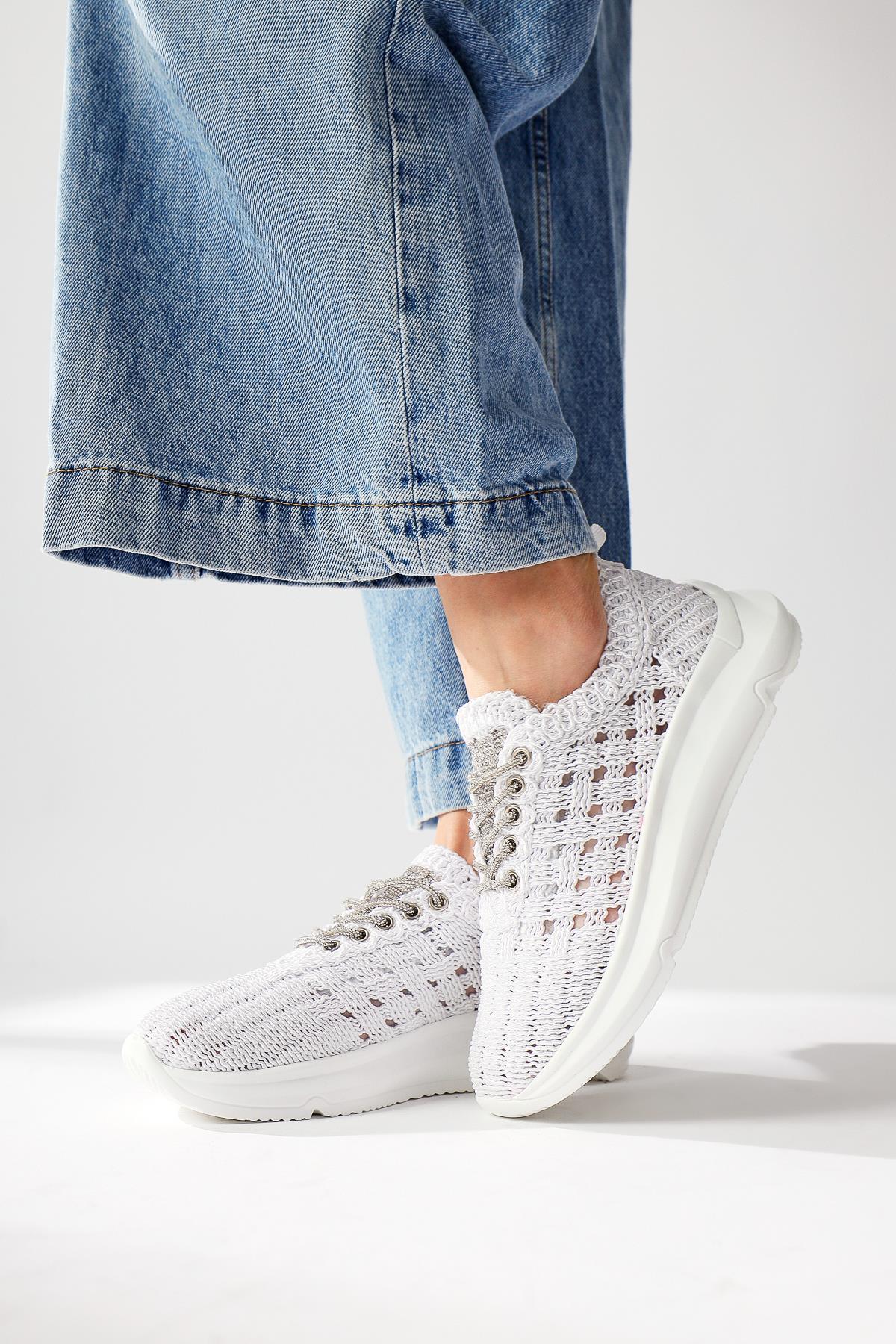 Melisia White Stone Detailed Knitted Sneakers