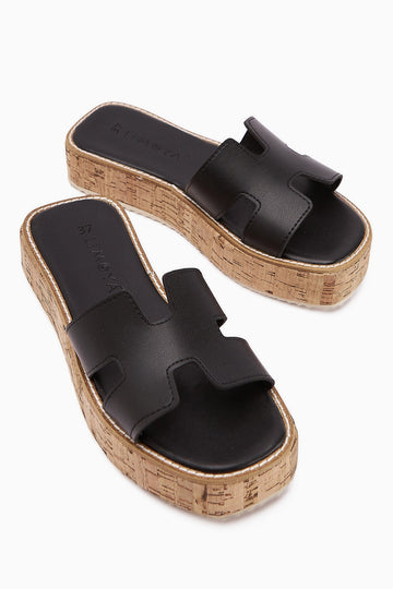 Runa Black Thick Soled Women's Slippers