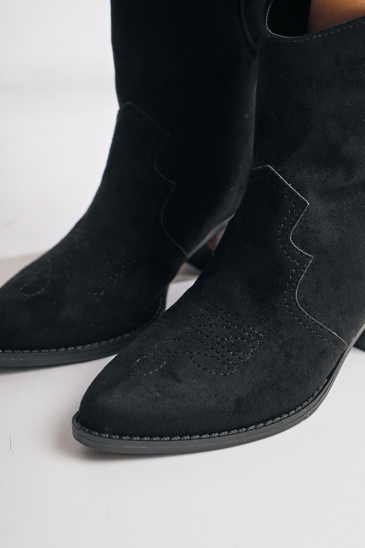 Joo Black Suede Pointed Embroidered Western Boot