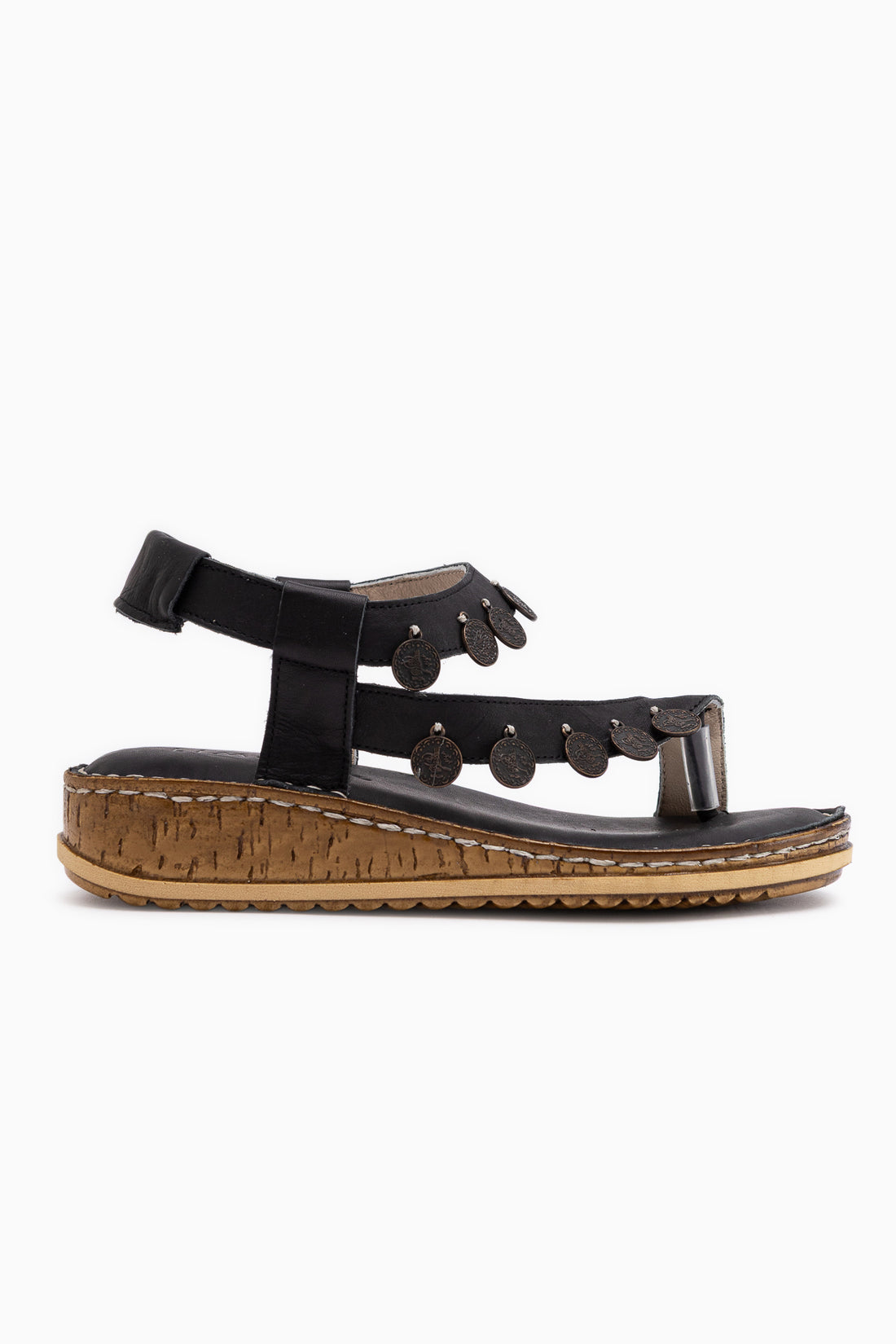 Echtes Leder Lilah Schwarz Antik Detail Damen Sandale