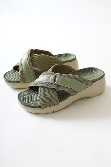 Jola Green Cross Textile Band Comfortable Sole Slippers