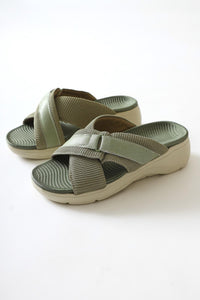 Jola Green Cross Textile Band Comfortable Sole Slippers