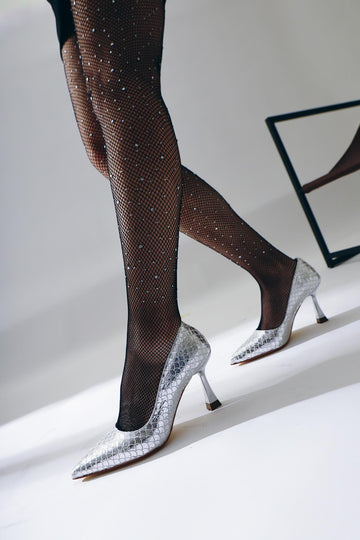 Celestine Gümüş Balık Pulu Dokulu Sivri Burunlu Stiletto