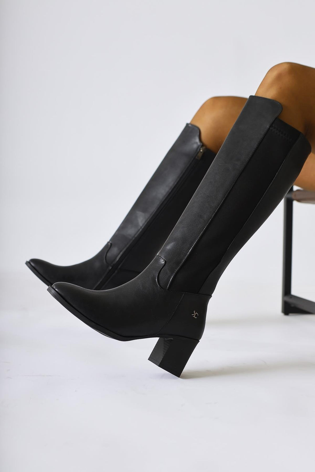 Betsy Black Pointed Toe Wetsuit Fabric Detailed Boots