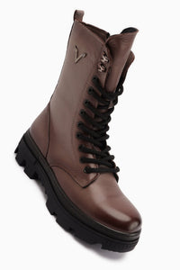 Sanela – Taupe Echtleder Combat-Stiefel (Damen)