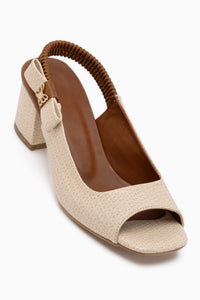 Sofia Beige Elastic Heeled Women’s Sandal