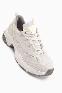 Rozhin White Sequined Thick Sole Women's Sport Shoes