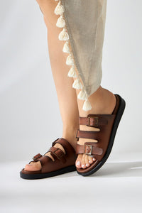 Cosima Damen Tan Dreifachriemen-Slide