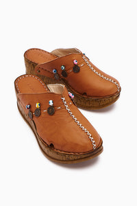 Echtes Leder Annika Tan Antik Detail Damen Pantoletten